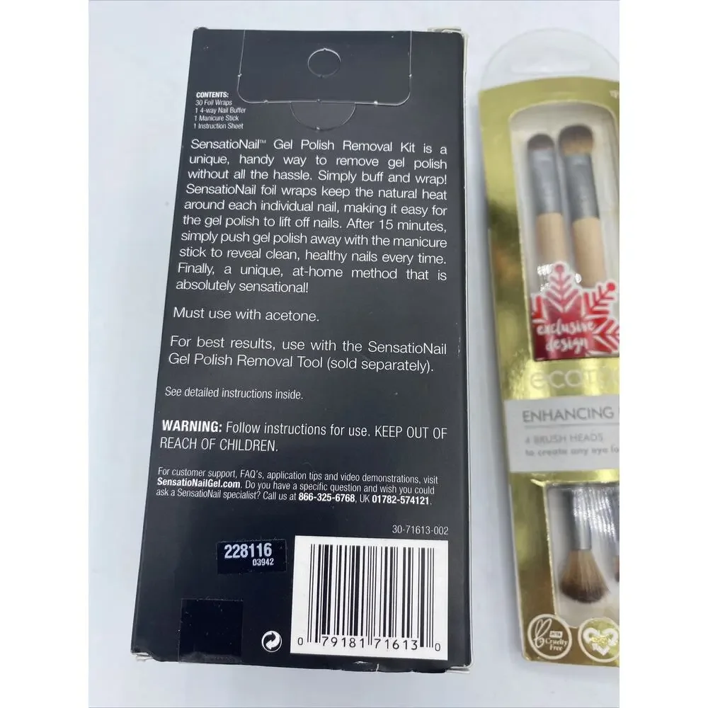Lot Of 2 Cosmetics-1 ECOTOOLS Makeup Brush - (2)Eye Brushes-1 Gel Polish Removal